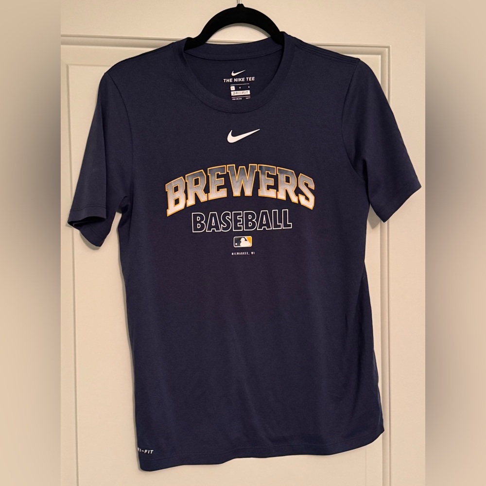 Nike Navy Brewers Baseball Tee Youth L Dri-fit